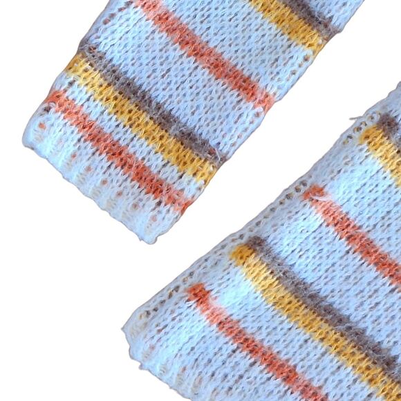 Smiley Face Sweater Yellow Striped Loose Knit Pullover Small by Easel NWT Cream - Picture 10 of 16